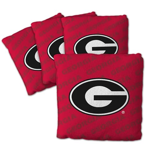 YouTheFan Officially-Licensed NCAA Set of 4 Cornhole Bags - All Weather Regulation 6” x 6” Size - 16oz Weight - Designed in USA - color: Georgia Bulldogs - Red