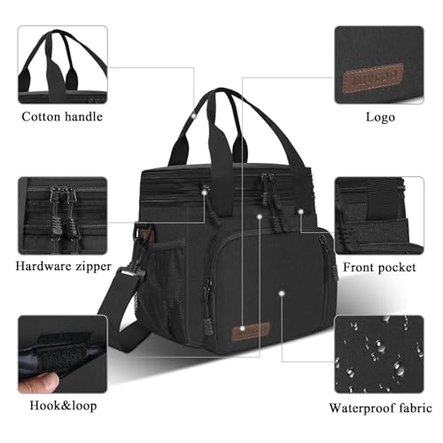 MIYCOO Lunch Bag & Lunch Box for Men Women Double Deck - Leakproof Insulated Soft Large Adult Lunch Cooler Bag for Work, (Black Zipper Pull, 15L) - color: Black Zipper Pull