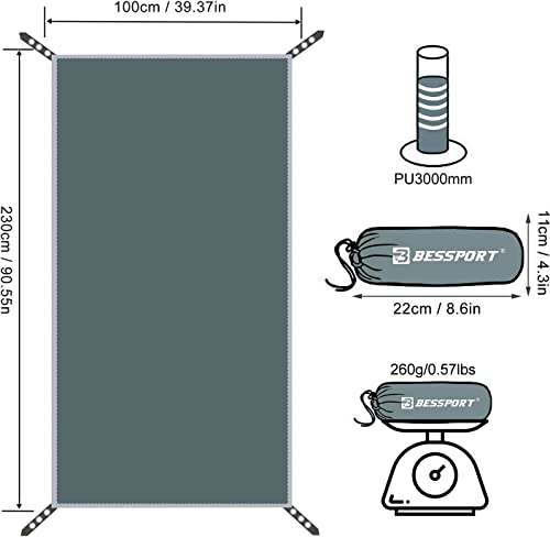 Bessport Tent Footprint for 1-2-3-4 Person Tent Waterproof Camping Tarp with Drawstring Carrying Bag for Picnic, Hiking and Other Outdoor Activities - color: 90.55×39.37in/230×100cm