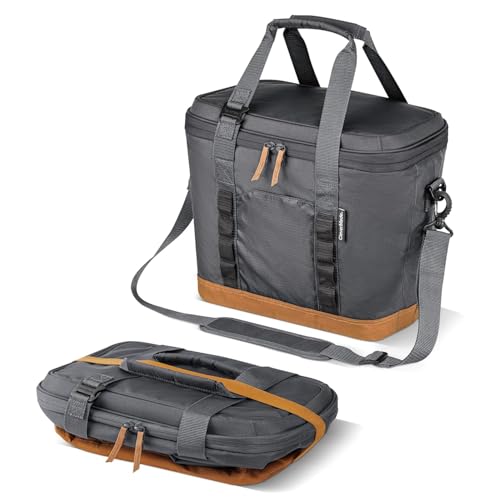 CleverMade Pacifica Collapsible Cooler Bag – Medium Portable Cooler Bag for Travel, Foldable Insulated Cooler for Beach, Picnic & Road Trips, Holds Up to 30 Cans, Leakproof Soft Carry Cooler - Gray - color: Charcoal Gray, size: Medium