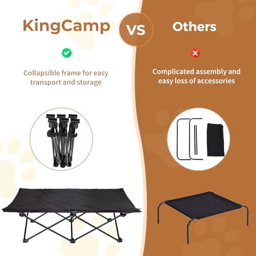 KingCamp Elevated Dog Bed for Large Dogs, Outdoor Raised Cooling Pet Cot Bed with Washable Breathable Mesh & No-Slip Feet Perfect for Camping, Backyard, Indoor Use (Large, Black) - size: 49.6"L x 26"W x 13"Th