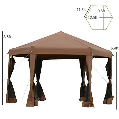Outsunny 13' x 11' Hexagonal Pop Up Gazebo, Heavy Duty Outdoor Canopy Tent with 6 Mesh Sidewall Netting, 3-Level Adjustable Height and Strong Steel Frame, Gray - color: Dark Gray