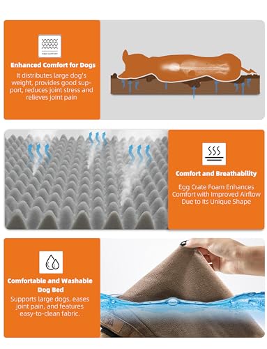 Sytopia Indestructible 42 Inch Orthopedic Waterproof Dog Crate Bed chew Proof for Extra Large Dogs, Removable Washable Cover, Egg Crate Foam Mat, Suitable for Dogs Up to 100 Lbs, Brown