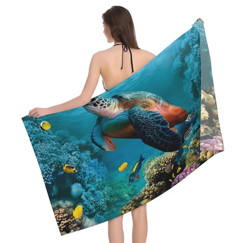Beach Towel,Undersea World Turtle and Colorful Corals Lightweight Compact Sand Free Quick Dry Oversized Pool Swimming Towels for Girls Women Adults,29.5"×59" - color: Undersea World Turtle and Colorful Corals