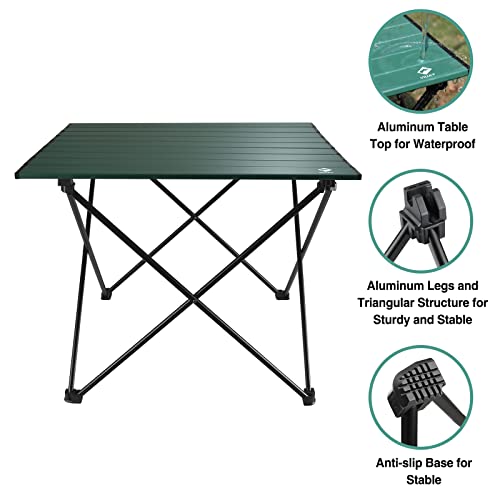 VILLEY Portable Camping Side Table, Ultralight Aluminum Folding Beach Table with Carry Bag for Outdoor Cooking, Picnic, Camp, Boat, Travel - color: Green, size: Medium 19'', style: Regular