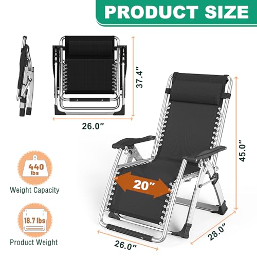 LILYPELLE Zero Gravity Chair, Premium Lawn Recliner Folding Portable Chaise Lounge with Detachable Cushion, Headrest and Cup Holder, Reclining Patio Lounger Chair - color: Ink Black, style: Zero Gravity Chair
