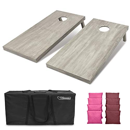 GoSports 4 ft x 2 ft Regulation Size Wooden Cornhole Boards Set - Includes Carrying Case and Bean Bags (Choose Your Colors) Over 100 Color Combinations - color: Burgundy & Pink