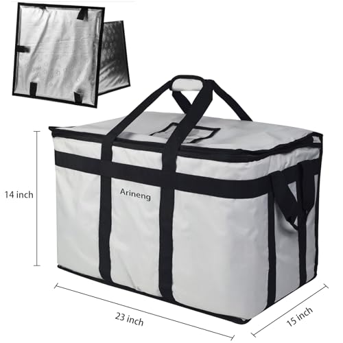 Food Delivery Insulated Bag, Insulated Cold Meal Bag, Built-in Base Plate, For Hot and Cold Food Takeout, Commercial Catering Transportation - 23 * 14 * 15 inches (Partitioned, Grey) - color: Grey, style: Partitioned