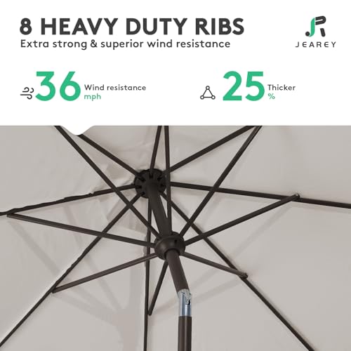 JEAREY 9FT Outdoor Patio Umbrella Outdoor Table Umbrella with Push Button Tilt and Crank, Market Umbrella 8 Sturdy Ribs UV Protection Waterproof for Garden, Deck, Backyard, Pool (Fog Gray) - color: Fog Gray