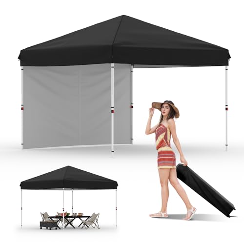 10x10 Pop Up Canopy Tent Outdoor Canopy with 1 Removable Sidewall One-Person Set Up Heavy Duty Commercial Instant Tent Shelter-Black - color: Black, size: 10x10FT/1-Sidewall