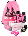 Adventure Kidz - Outdoor Exploration Kit, Children’s Toy Binoculars with Case, Flashlight, Compass, Fox Whistle, Magnifying Glass, Backpack. Great Gift Set for STEM, Pretend Play - color: Pink