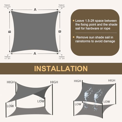 Amagenix Waterproof Sun Shade Sail 10'x13' Dark Grey Shade Canopy Curved Edge 95% UV Blocking Awning Shelter for Outdoor Patio Backyard Garden Activities,Customized - color: Dark Grey, size: 1 0' X 1 3', style: Waterproof Rectangular