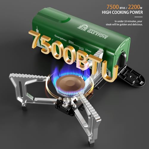 INFOOD Portable Butane Gas Camping Stove - 7500 BTU Compact Folding Design with Carry Bag for Backpacking, RV Trips, Picnic & Outdoor Indoor Cooking, Green