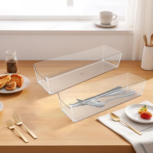 Rainmae Cutlery Storage Organizer, Plastic Pantry and Kitchen Storage, Plastic Cutlery Utensil Caddy for Kitchen Countertop Organization, Holds Fork, Knife, Spoon, Silverware Tableware Storage Box