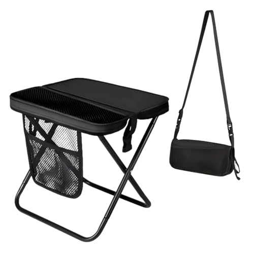 16" Portable Collapsible Stool - Folding Chair with Storage Pouch, Convertible Satchel for Hands-Free Carry & Supports 300Lbs, Ultralight for Hiking, Fishing, Camping, Festivals (Black, Large) - color: Black, size: Large