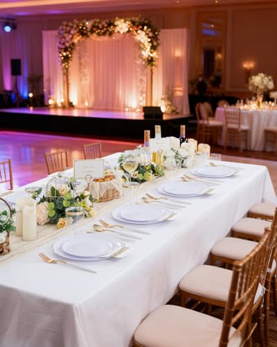 Supernal Elegant White and Gold Plastic Dinnerware Set – Premium Heavy-Duty Disposable Plates & Gold Plastic Silverware for Weddings, Outdoor Parties & Birthdays (Serves 30) - color: 150pcs White and Gold Plastic Dinnerware Set