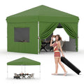 GarveeLife 10x10 Pop Up Canopy with 4 Sidewalls - Easy Up Camping Tent with One Button Push Setup - 1 Roller Bag, 3 Adjustable Height, 4 Weight Bags for Deck, Garden, Sports, Beach, Party - Green - color: Green