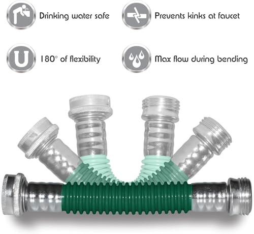 Ulink 180° Hose Kink Protector Drinking Water Safe Flexible Garden Hose Protector - Eliminates Crimping and Straining at Faucets for RV, Garden & Car Wash, Made in Canada, 2 Pack Green