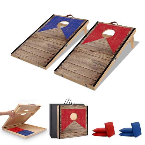 Portable Cornhole Board Set with Bean Bags 2 ft x 1 ft or 3 ft x2 ft or 10.16 * 5.04 Inch Foldable Corn Hole Games for Adults and Kids Indoor or Outdoor Corn Hole Toss Games Backyard Tarvel - color: Light Wood