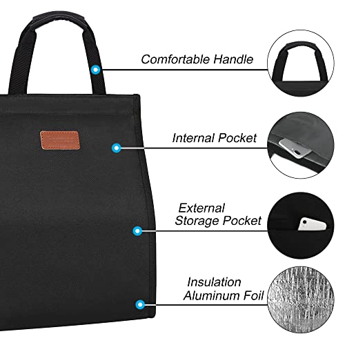 Lunch Bags for Women Insulated Reusable Lunch Tote with Internal Pocket, Adult Lunch Tote bag for Work (Black - color: Black, size: 1 pack