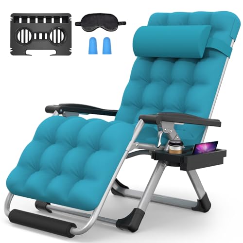 Suteck Oversized Zero Gravity Chair,29In XL Lounge Chair w/Removable Cushion&Headrest, Folding Patio Chair w/Upgraded Lock and Footrest, Reclining Patio Chairs Recliner for Indoor Outdoor - color: Light Blue, style: 29Inch