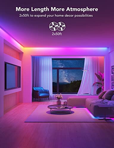 Govee 100ft RGBIC LED Strip Lights, Smart LED Lights Work with Alexa and Google Assistant, LED Lights for Bedroom WiFi App Control Segmented DIY Multiple Colors, Color Changing Light, (2 x 50ft) - size: 100ft