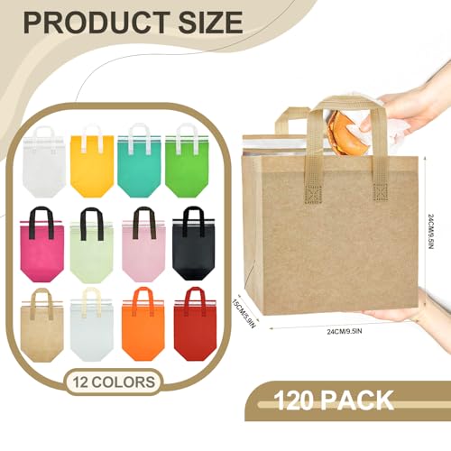 120 Pcs Insulated Take Out Bags Bulk in Thermal Insulation Lunch Bag for Hot Cold Food Pizza Coffee Milk Tea Delivery Cooler Bag for Catering Restaurant Picnic (9.5 x 9.5 x 6 in) (120, 24x24x15)