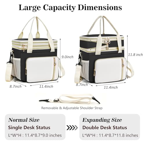 Lunch Box & Lunch Bag for Women Men, Large Insulated Adult Lunch Box Leakproof Lunchbox Cooler Bag for Work Picnic Beach,16L, Black & White - color: Carbon Black