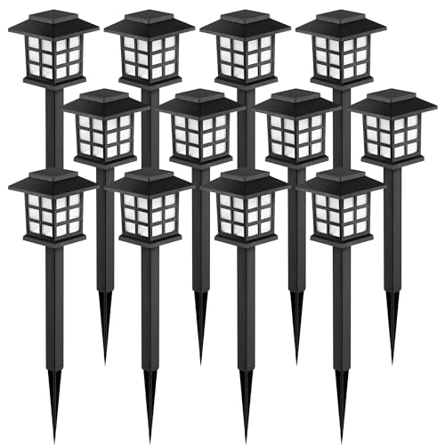 GIGALUMI Solar Outdoor Lights,12 Pack LED Solar Lights Outdoor Waterproof, Solar Walkway Lights Maintain 10 Hours of Lighting for Your Garden, Landscape, Path, Yard, Patio, Driveway - color: Warm White, size: 12 Pack