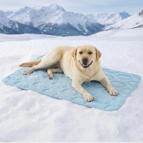 LE SURE Dog Cooling Mat for Extra Large Dogs -Q-Max>0.5 XL Breathable Thin Cool Crate Pad with Chill Cold Fiber and Innovative Mesh Base Design, Portable Washable Pet Kennel Mat for Summer,44x30,Blue - color: Blue, size: 44" x 30" (XL)
