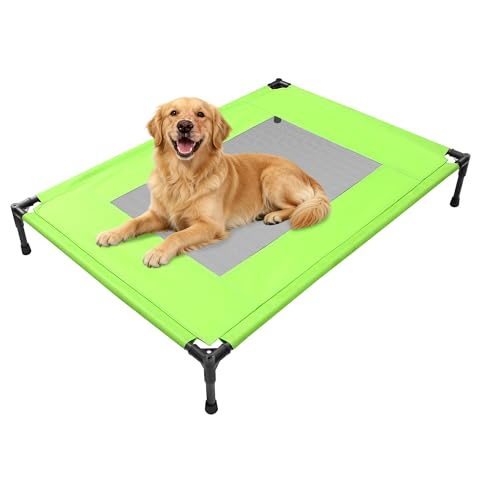 Elevated Dog Bed for Large Dogs - Outdoor Cooling Cot with Washable Breathable Mesh, Portable Raised Pet Bed with Non-Slip Feet & Waterproof Teslin, Heavy Duty & Chew Proof for Camping (Green, Medium) - color: Green, size: Medium 34"L x 24"W x7"H