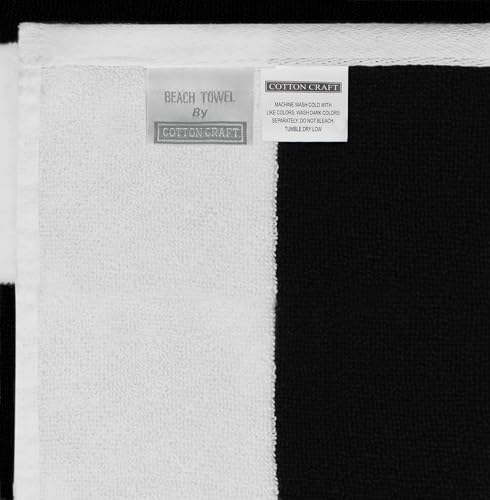 COTTON CRAFT Oversized XL Beach Towel - 2 Pack 39 x 68 inches Big & Huge Beach Blanket Towel - 100% Cotton Velour Thick Plush 450 GSM Super Soft Luxury - Pool Picnic Bath Towel - Cabana Stripe Black - color: Cabana Stripe - Black, size: 2 Pack - 39x68