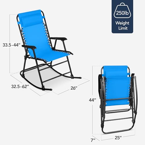 Best Choice Products Outdoor Zero Gravity Rocking Chair, Folding Reclining Patio Lounge Chair with Adjustable Pillow for Lawn, Beach, Camping - Aqua Blue - color: Aqua Blue