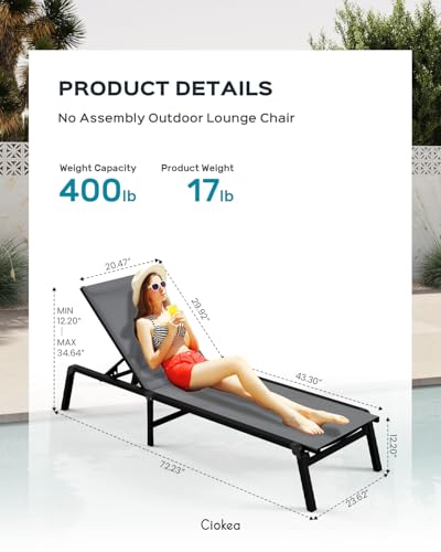 Ciokea Aluminum Foldable Lounge Chairs Set of 2 with 1 Outdoor Aluminum Side Table ，Perfect Match ，Suitable for Courtyard, Balcony, Lawn and Other Scenes，Grey - color: Grey, size: 2 Chairs + 1 Side Table (3pcs)