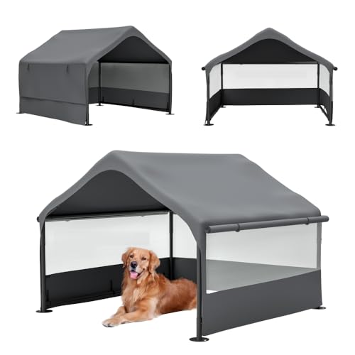 Portable Outdoor Dog Shade Shelter – Lightweight Water-Resistant Pet Tent for Backyard, Patio, Garden & Travel Use (Gray + Metal-1) - color: Gray + Metal-1