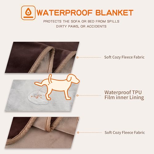 Water Proof Blanket 50x60 Inches - Reversible Flannel Blanket for Bed, Sofa,Couch- Spillproof, Leakproof Soft Double-Sided Brown Throw Blanket for Adults, Pets, Couples - color: Pure Brown, size: 50"x60"