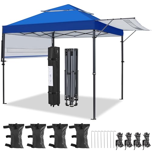 Yaheetech 10x17ft Pop Up Canopy with Awnings, Outdoor Canopy Tent, Heavy Duty Instant Beach Sun Shelter with Adjustable Dual Half Awnings & Wheeled Carry Bag, 4 Sandbags, One-Handed Set-up, Blue