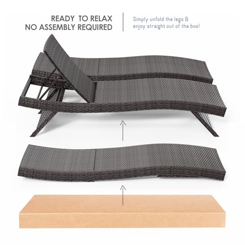 Nestl Chaise Lounge Chair Outdoor Set of 2, Wicker Patio Lounge Chair, Outdoor Lounge Chair with Reclining Backrest - size: Set of 2