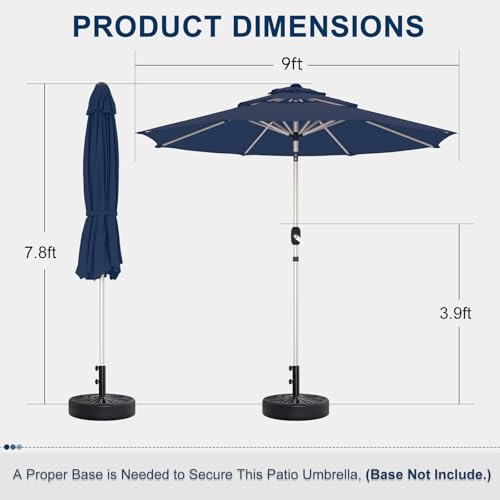 9FT 3-Tier Aluminum Outdoor Patio Umbrella, Fade-Resistant Market Umbrella with Push Button Tilt Function, 8 Sturdy All-Aluminum Ribs for Gardens, Patios, Backyards & Pools - color: Navy Blue, size: 9FT-3Tier (Aluminum Umbrella)