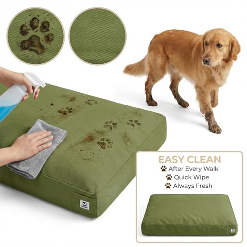 Sytopia 47 Inch Canvas Outdoor Dog Bed for XXL Dogs, Durable Indoor Patio Pet Pad for Crate, Great Gift for Pets with Waterproof Machine Washable Removable Cover, Green - color: Green, size: XX-Large