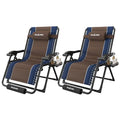 Amopatio Zero Gravity Reclining Patio Chairs Set of 2,XXL Foldable Lounge Chair with Removable Cup Holder/Headrest/Footrest,500LBS Capacity, Portable for Outdoor Patio Pool Backyard - color: Blue-brown, style: 33in-2pcs
