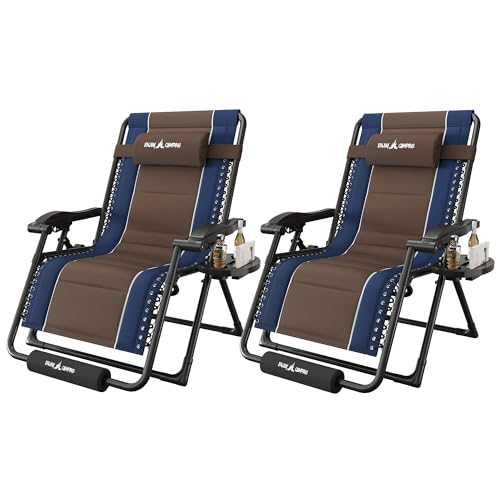 Amopatio Zero Gravity Reclining Patio Chairs Set of 2,XXL Foldable Lounge Chair with Removable Cup Holder/Headrest/Footrest,500LBS Capacity, Portable for Outdoor Patio Pool Backyard - color: Blue-brown, style: 33in-2pcs