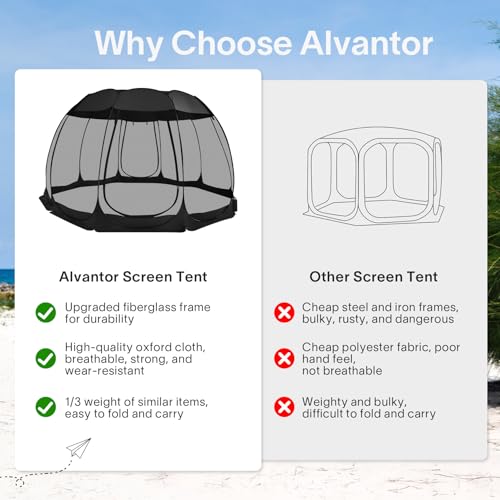 Alvantor® Pop Up Screen House, Outdoor Mosquito Mesh Tent with UV Resistant, Pop Up Canopy Easy Up, Foldable Screen Room for Camping,Backyard, Garden, Patio(Black, 15x15 FT) - color: Black, size: 15'x15'