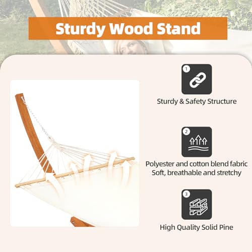 ECOTOUGE 14 FT Hammock with Stand, 2 Person Heavy Duty Hammock Stand, Large Hammock Bed for Porch, Patio, Balcony, Garden, Backyard, White-Yellow - size: 14ft
