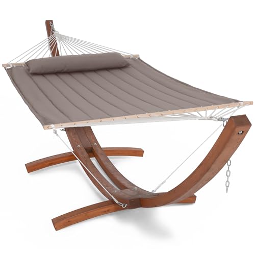 SUNCREAT 2 Person Hammocks for Outside with Stand, Extra Large Double Hammock with Wooden Stand, Brown - color: 01-brown