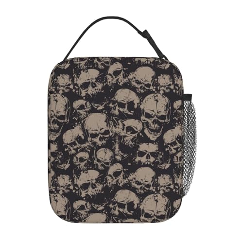 Human Skull Skeleton Funny Halloween Insulated Lunch Bag Portable Reusable Zipper Lunch Box For Men Women Work Picnic Travel Camping - color: Black14