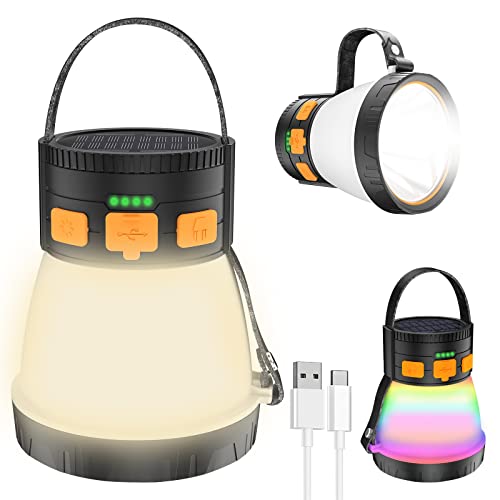 LED Camping Lantern, 1500 Lumens Camping Lantern Rechargeable with Solar Panel Charging, Waterproof, 8 Light Modes, 7500mAh Power Bank, Camping Flashlight for Hurricane Emergency, Hiking, Outdoor - size: Orange&Black