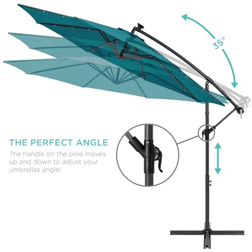 Best Choice Products 10ft Solar LED Offset Cantilever Hanging Market Patio Umbrella, 8 Sturdy Ribs, Easy Adjustment - Cerulean - color: Cerulean, size: Offset