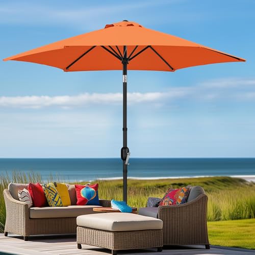 Yaheetech 2 Pack 9FT Outdoor Patio Umbrella Outdoor Table Umbrella w/Push Button Tilt & Crank, Yard Sun Shade UV Protection Waterproof for Pool, Market, Terrace, Beach, Outdoor Restaurant, Orange - color: Orange, size: 9FT