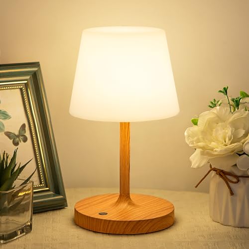 Kakanuo Cordless Shower Lamp Waterproof, Cordless Lamp with 4000mAh Battery, Rechargeable Table Lamp, Touch Dimmable Desk Light for Outdoor, Kitchen, Bathroom, Camping, Patio, IP54 - color: Wood Grain